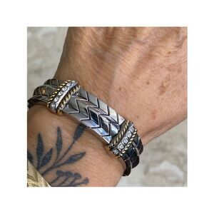 NWOT Two-Tone Silver/Gold & Rhinestone Spring Hinge Cuff Bracelet